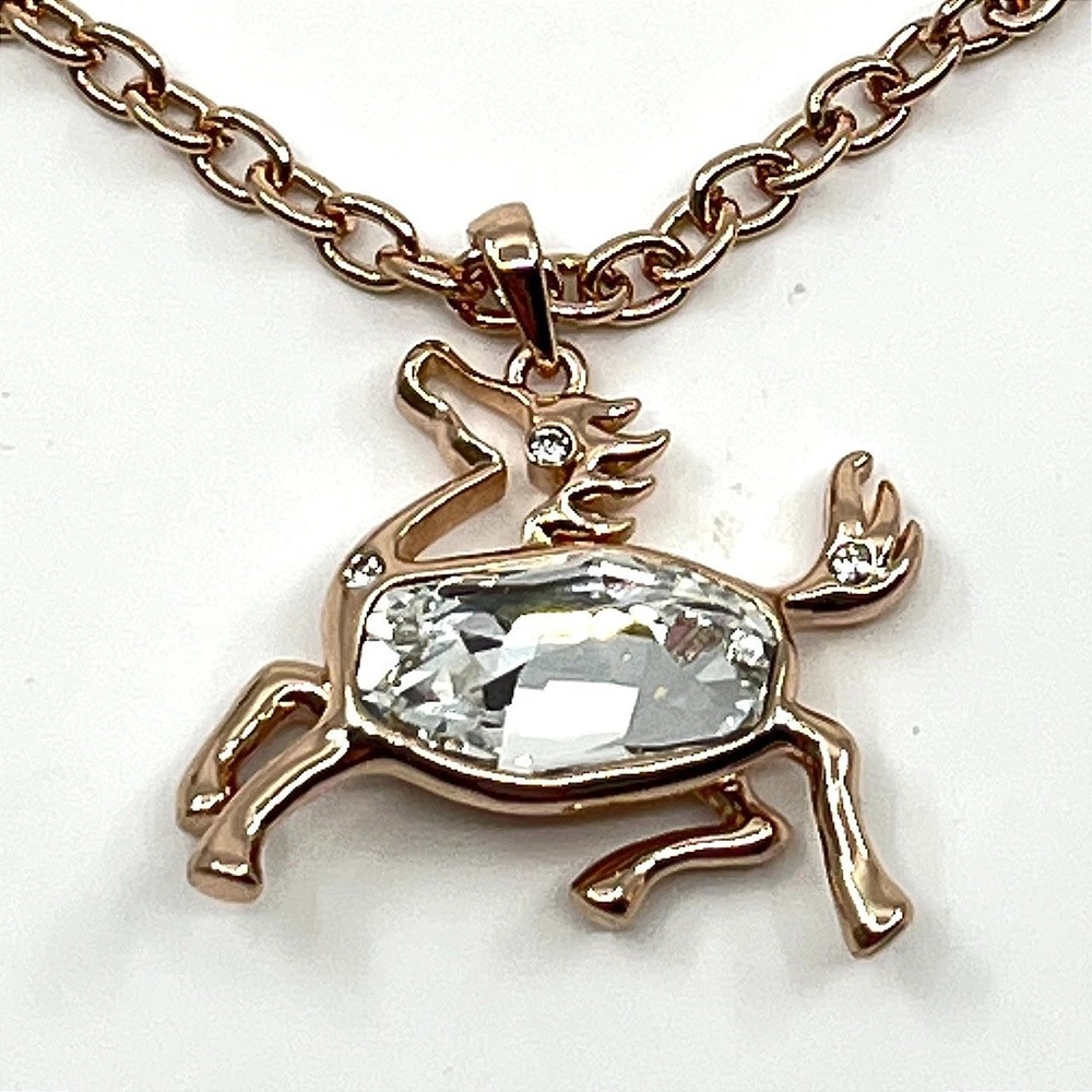 Vintage Style Rose Gold Tone Pegasus Unicorn Crystal Pendant Necklace Y2K Boho‎